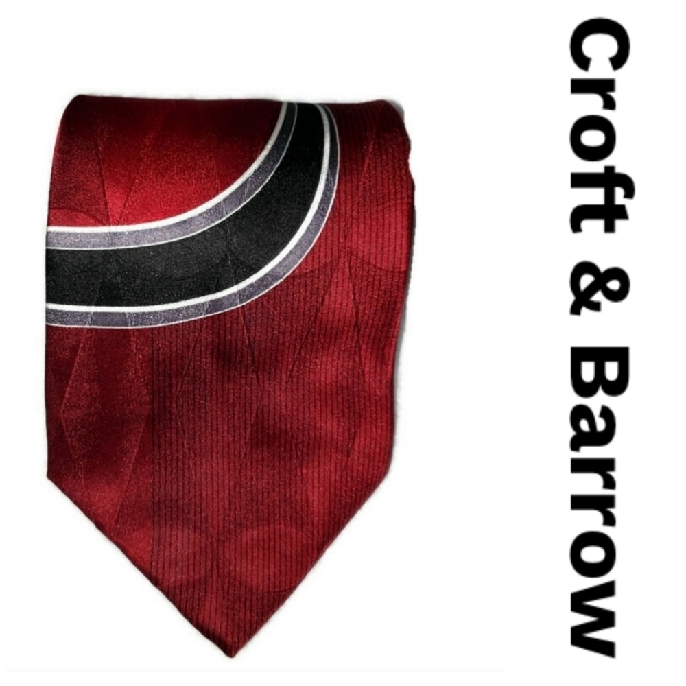 Croft & Barrow red, black and white silk tie BOGO